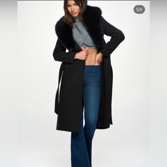 Long Coat with Faux Fur Collar - Picture 3 of 11